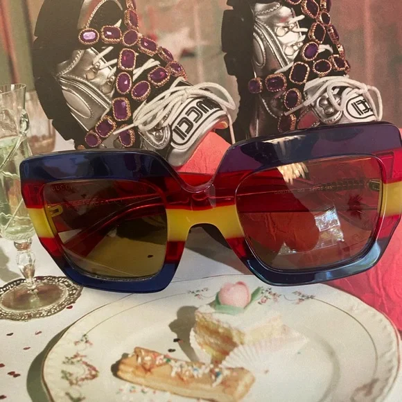 Gucci Bold Red, Yellow and Blue Square Sunglasses with  display picture 2